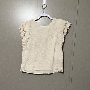 Hem & Thread Beige Textured Ruffle Sleeve Blouse